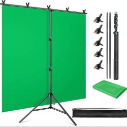 Brand New YAYOYA Green Screen Kit – 5x6.5 ft Portable Chromakey Backdrop with T-Shaped Stand, 5 Clamps & Carry Bag for Streaming, Gaming, Zoom