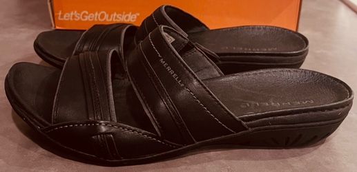 MERRELL NEW Q FORM Black Leather Comfort Air Cushioned Walking Sandals Size 10 Women’s