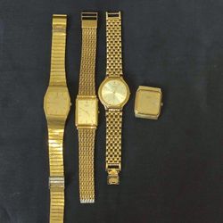 VTG Seiko Quartz Watch Lot Gold Tone Tank Square Round Octo For Parts Or Repair