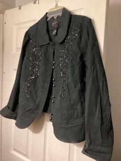 Black Embroidered Button-Up Jacket