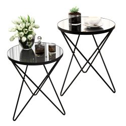Modern Round Side Table With Mirror Top Set of 2