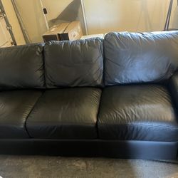 Genuine Black Leather Couch
