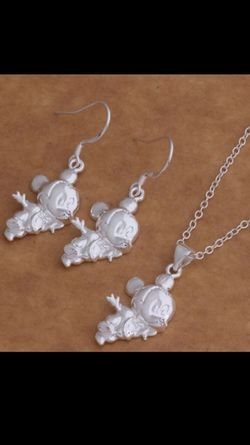 Sterling silver Mickey Mouse necklace and earring set