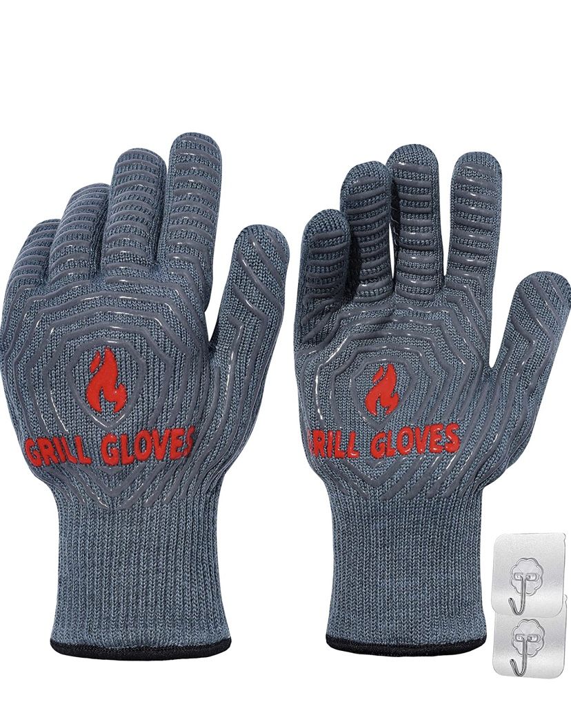 Oven Gloves 1472℉ Extreme Heat Resistant, Grilling Gloves Silicone Non-Slip Oven Mitts, Kitchen Gloves for BBQ, Grilling, Cooking, Baking (One Size Fi