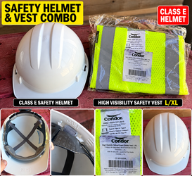 Class E White Hard Hat + Brand New Condor Safety Vest L/XL – Safety Combo