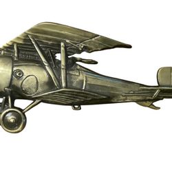 Vintage Brass Plaque Wall Decor Airplane Plane WWI Biplane Military Cast Display