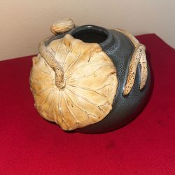 Water lily overlay pottery vase 