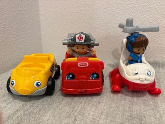 Fisher-Price Little People Vehicle & Figure Lot Fire Truck Taxi Car Helicopter