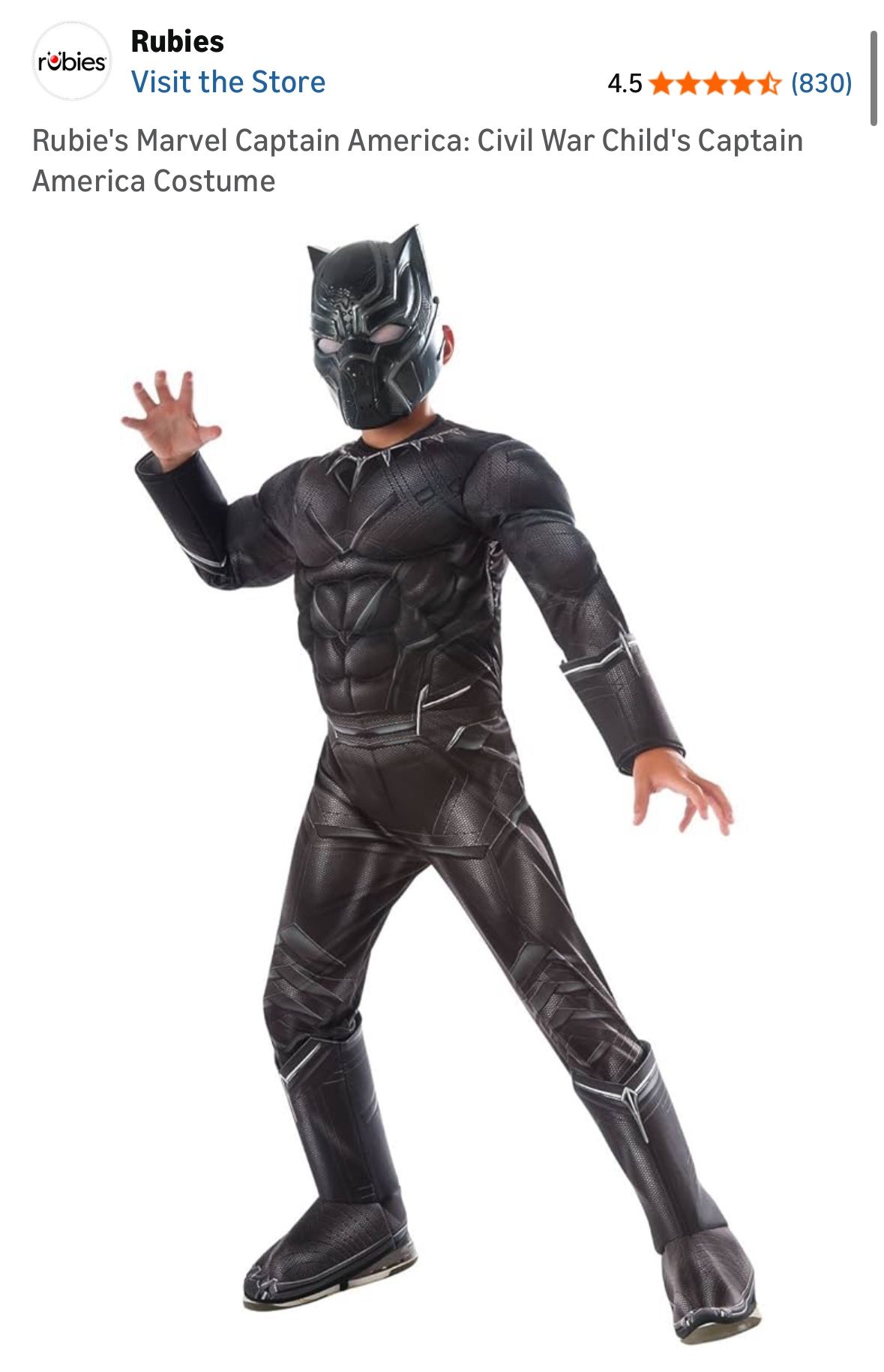 Kids Black Panther Halloween Costume - youth size Large