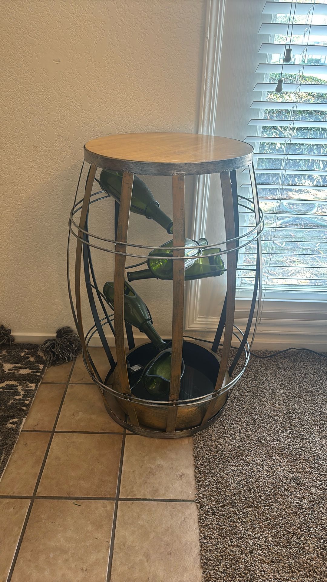 Vintage Wine barrel Water Fountain With Glass Bottles