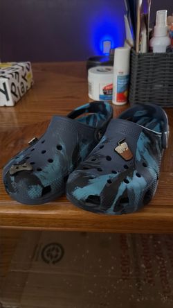 Blue camo crocs