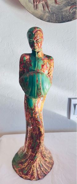 Vintage Drip Glaze Ceramic Oriental Statue