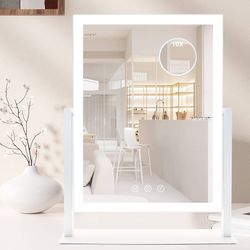 Lighted Makeup Mirror, Hollywood Vanity Mirror with Lights and Detachable 10X Magnification Mirror, 3 Color Lights, 1000mAh Rechargeable Makeup Mirror