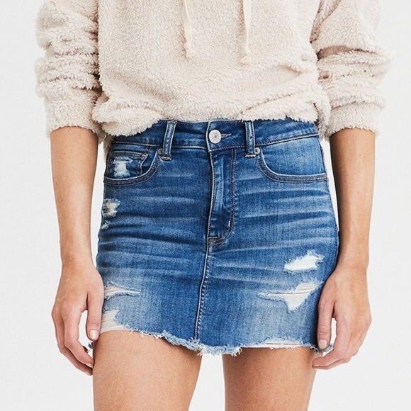 American Eagle Hi Rise Distressed Mini Skirt Sz 10