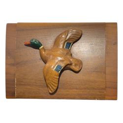 Vintage Wood Carved Hand Painted Mallard Duck Cigar Box 