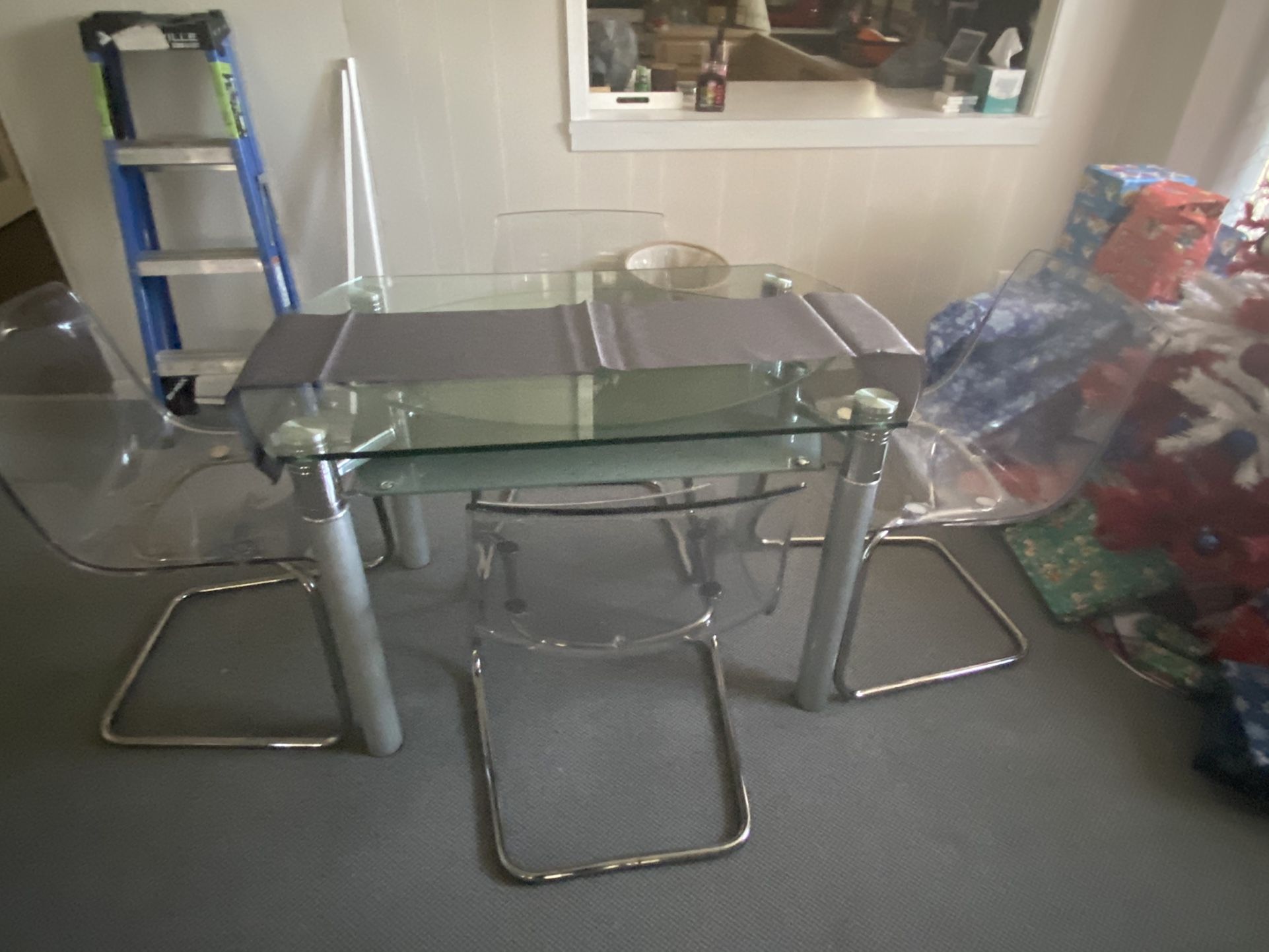 High End Glass Dinette With Acrylic Chairs