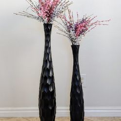 35" and 28" Floor Standing Wooden Vases