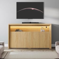 66.2" Buffet Cabinet with Storage and led Lights,Modern Sideboard Cabinet with 4 Doors & Shelves,Fluted Media Console Mid Century Coffee Bar Table for