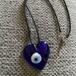 Glass Heart Pendant On Cord Necklace 