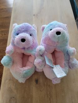 Cat & Jack Girls Bears Print Loafer Slippers  Purple Multi Size M(2-3)