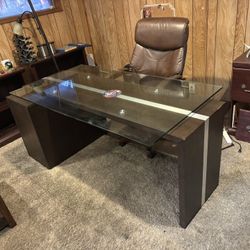 Glass Top Desk And Desk Chair 