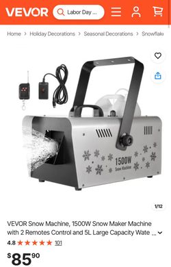 VEVOR Snow Machine, 1500W Snow Maker Machine with 2 Remotes Control and 5L Large Capacity Water Tank, High Output Snowflake Maker Stage Snow Effect fo