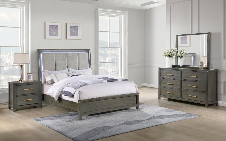 Grey 4pc BEDROOM SET with LED LIGHT / Juego de cuarto gris con luz LED 🔥🔥