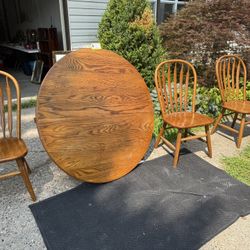 Solid Oak Kitchen Table & 3 Matching Chairs