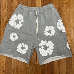 Brand New White on Grey Denim Tear Shorts