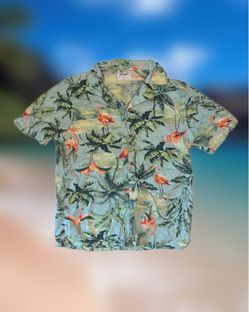 Old Navy Men’s Size Medium Green Hawaiian Floral Button-Up Shirt Short Sleeve