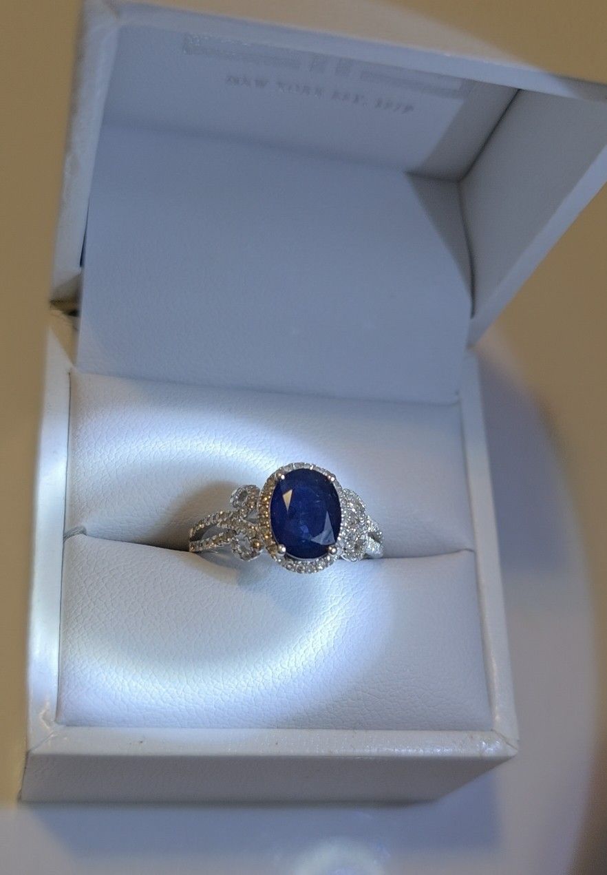 Effy 14K White Gold Diamond, Natural Sapphire Ring