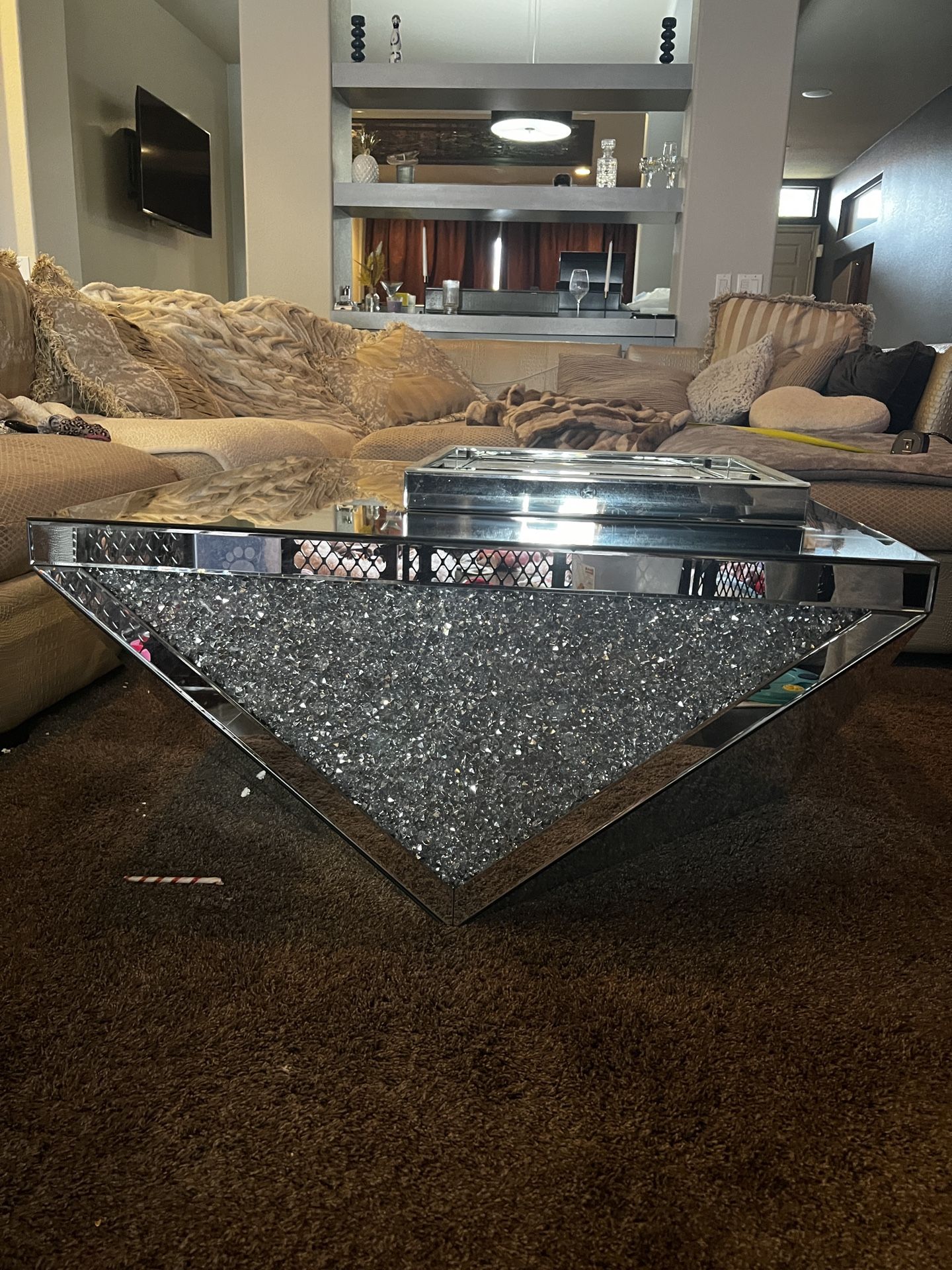 Mirrored Glass Top Coffee Table