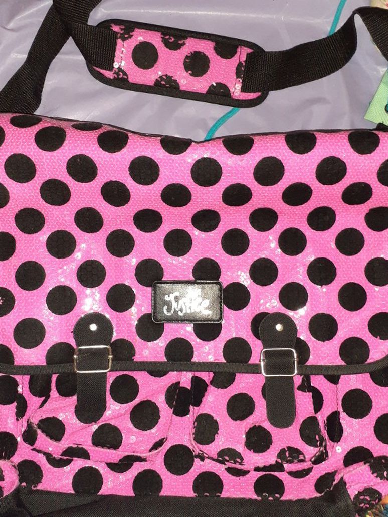 Justice Sparkling Pink And Black Polk A Dot Backpack