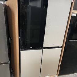 Samsung Bespoke 4 Door Flex Refrigerator In White Glass With Beverage Zone 