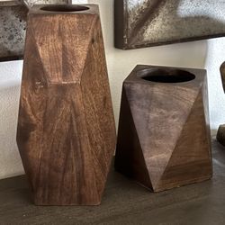 2 Modern / Farmhouse Solid Wood Vases