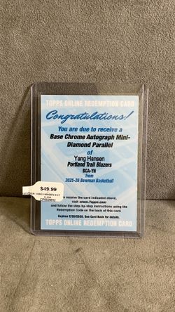 Yang Hansen, Portland Trailblazers online redemption card