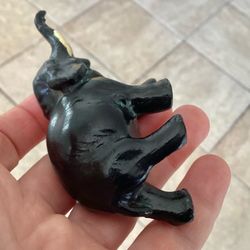 Vtg. 1930s Metal Elephant Glossy Black Figurine Paperweight 1.75” Tall Heavy