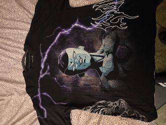 Black Graphic T-Shirt with Lightning Anime Print
