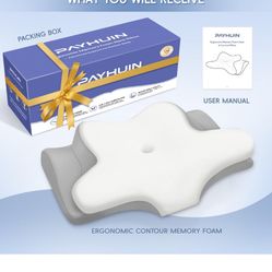 PAYHUIN Cervical Neck Pillow, Memory Foam Pillows for Neck and Shoulder Pain Relief, 2 Heights Ergonomic Pillow with Breathable Ice Silk Cover, Neck S