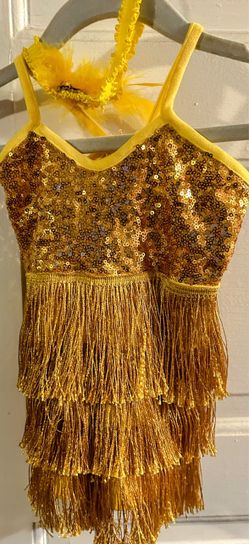 Gold Sequin Fringe Dance Costume Dress