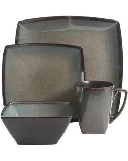 Gibson Elite 16 Piece Glazed Square Dinnerware Set with Plates, Bowls, and Mugs