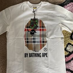 White BAPE A Bathing Ape Check by Bathing Tee Burberry × Bape