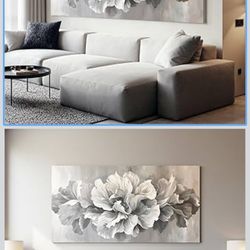 🔥Brand new🔥 Canvas Wall Art Decor White Flower Wall Art Decor For Living Room Gray Floral Art Wall Decor Pictures Prints Modern Aesthetics artwork W