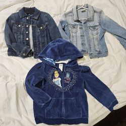 Girls jean jackets and Disney hoodie bundle lot size 5