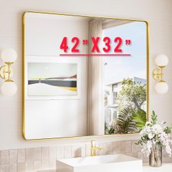 ⭐️42x36 Brushed Gold Bathroom Mirror For Over Sink,Bathroom Vanity Mirror With Tempered Glass, Modern Framed Wall Mirrors(Horizontal/Vertical)
