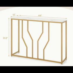Golden 44" Console Table - Faux Marble Tabletop, Golden Metal Frame for Entrance