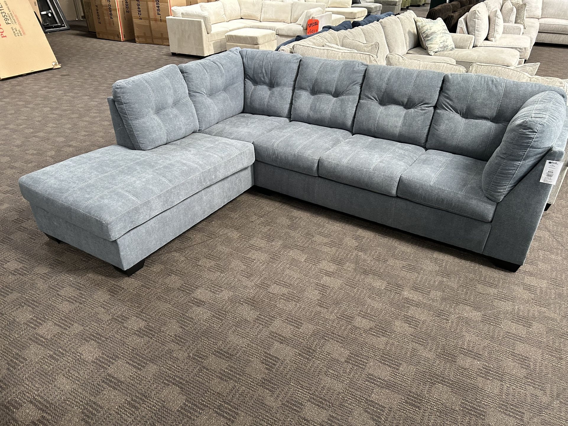 Black Friday Special!!! Tufted Gray/blue Sectional Sofa