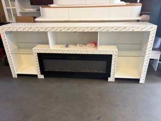 94.5" Fireplace TV Stand with 50'' Electric Fireplace Up to 100" TVs, Modern High Gloss TV Stand with LED Light and Charging Station, Entertainment Ce