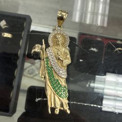 14kt San Judas Gold Pendant With Cz 2”