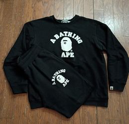 A Bathing Ape BAPE College Logo Crew neck Sweatshirt with Sweatpants 2pc set 100% Authentic XL